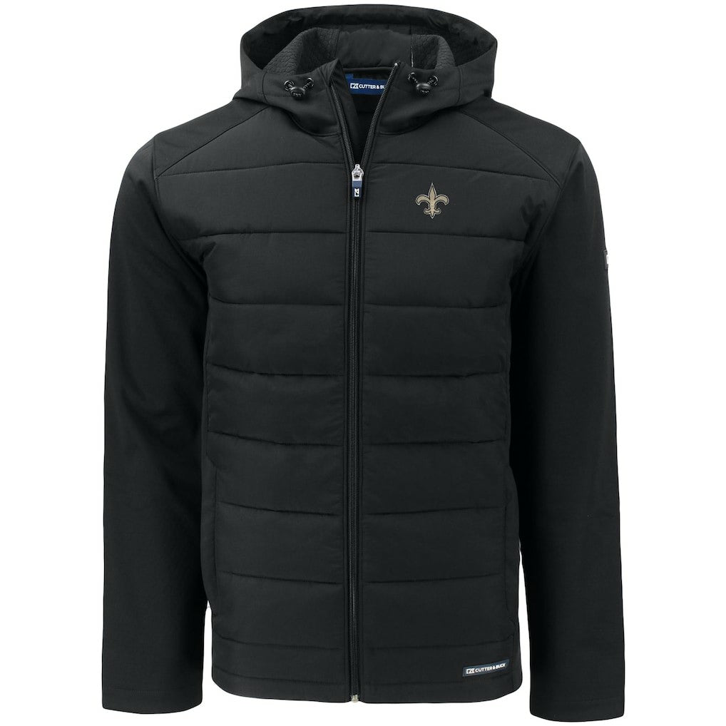 New Orleans Saints Cutter & Buck Evoke PrimaLoft Hybrid Eco Softshell Recycled Full-Zip Hooded Jacket - Black sale