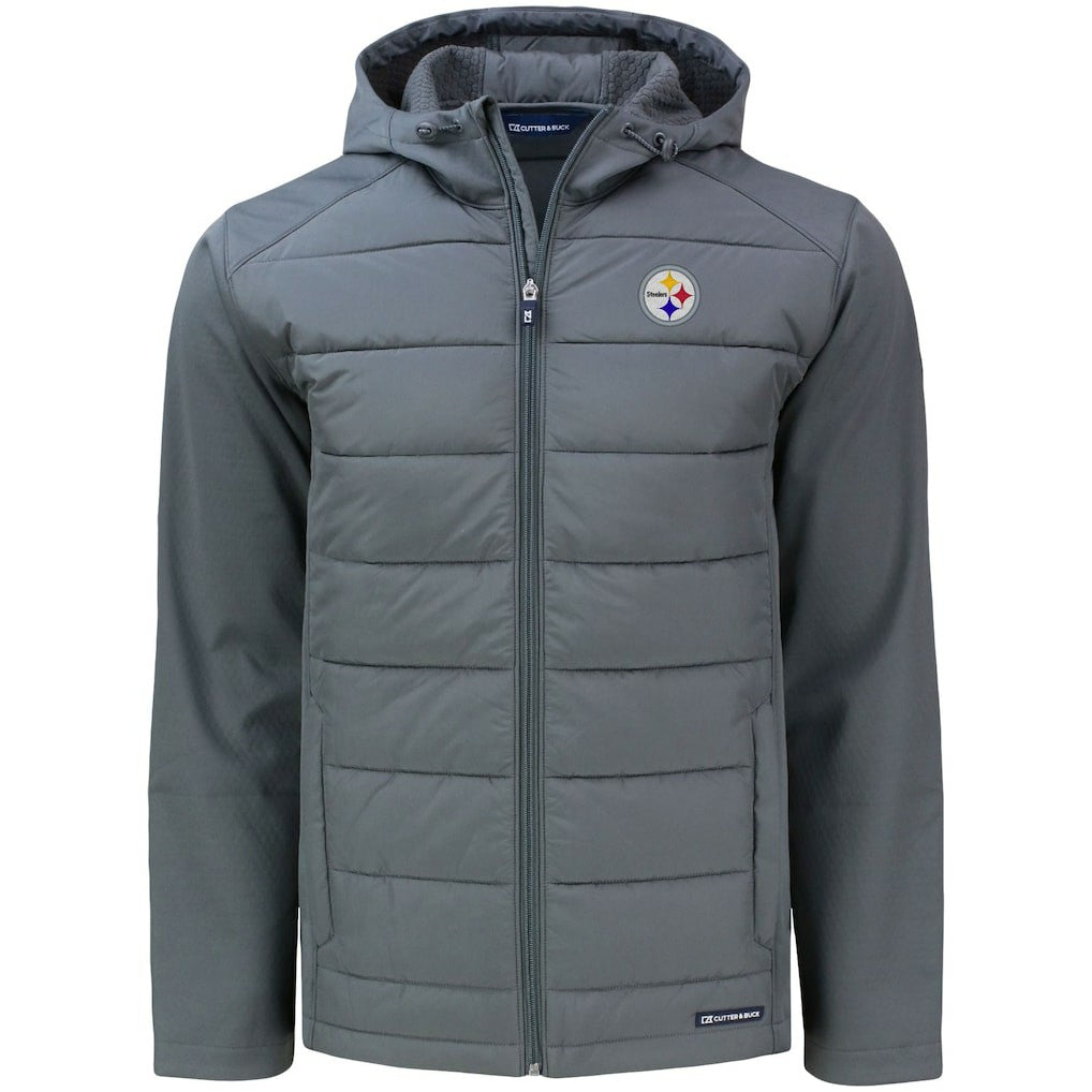 Pittsburgh Steelers Cutter & Buck Evoke PrimaLoft Hybrid Eco Softshell Recycled Full-Zip Hooded Jacket - Gray sale
