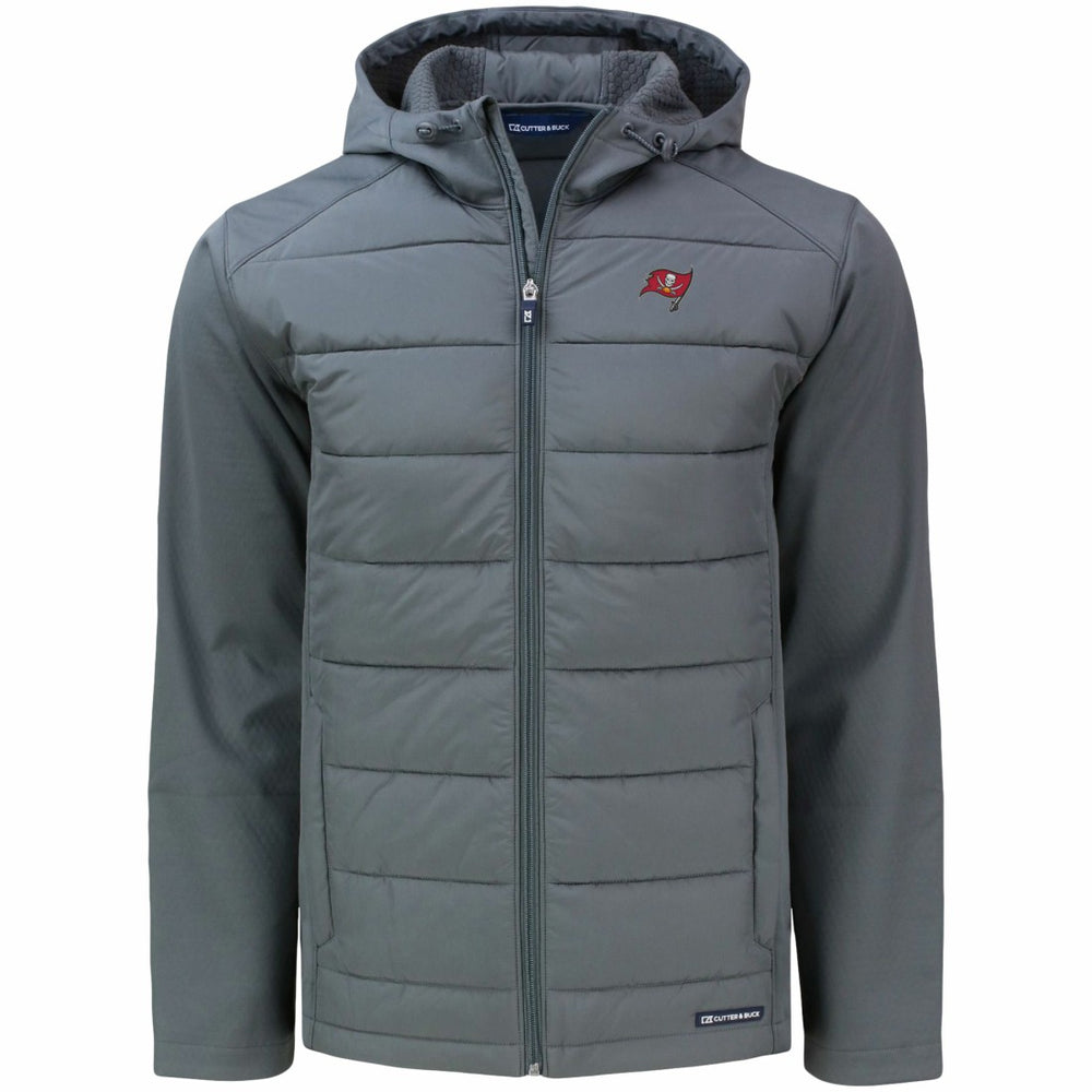 Tampa Bay Buccaneers Cutter & Buck Evoke PrimaLoft Hybrid Eco Softshell Recycled Full-Zip Hooded Jacket - Gray for sale