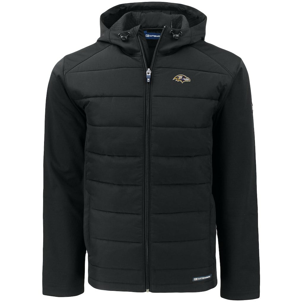 Baltimore Ravens Cutter & Buck Evoke PrimaLoft Hybrid Eco Softshell Recycled Full-Zip Hooded Jacket - Black on sale