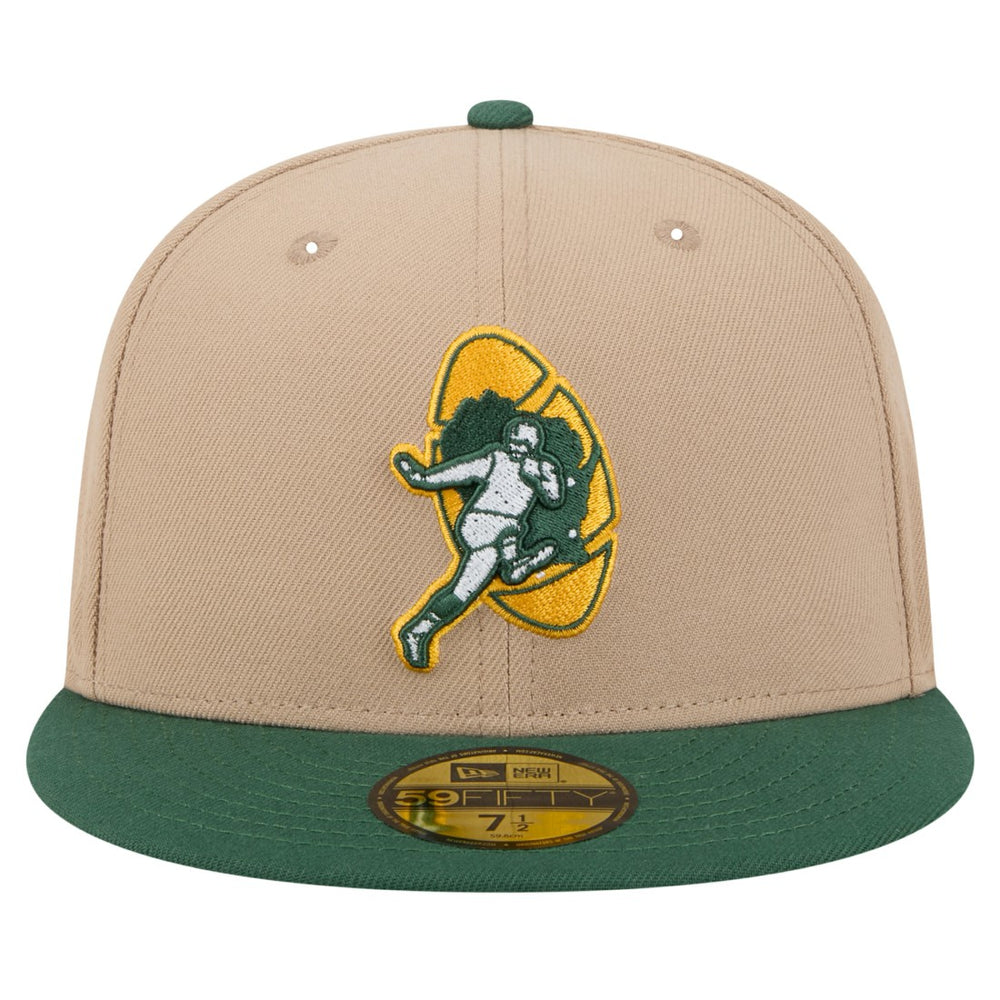 Green Bay Packers New Era Throwback Logo Main 59FIFTY Fitted Hat - Tan for sale