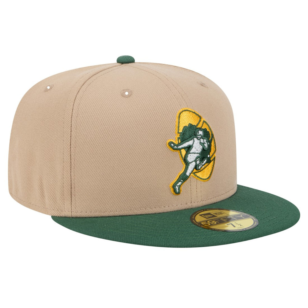 Green Bay Packers New Era Throwback Logo Main 59FIFTY Fitted Hat - Tan for sale