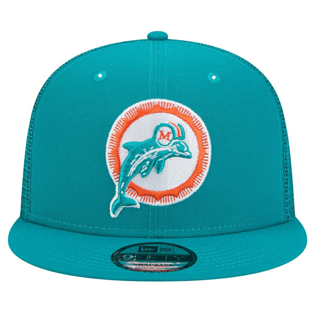 Miami Dolphins New Era Throwback Main Trucker 9FIFTY Snapback Hat - Aqua outlet