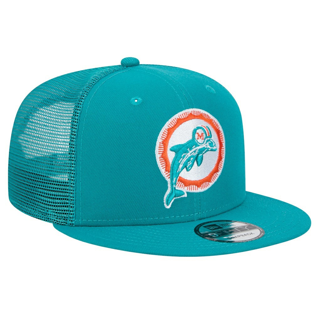 Miami Dolphins New Era Throwback Main Trucker 9FIFTY Snapback Hat - Aqua outlet