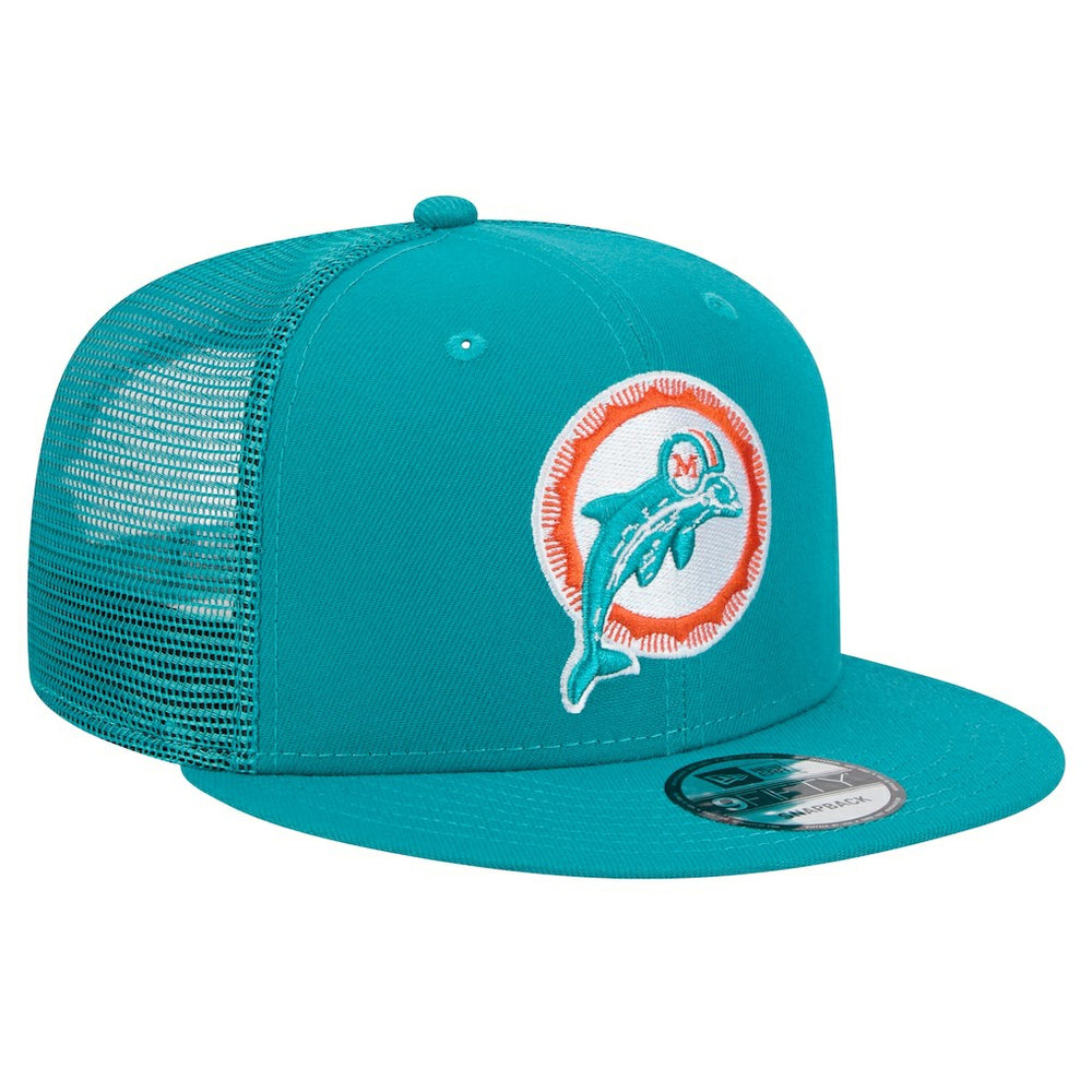 Miami Dolphins New Era Throwback Main Trucker 9FIFTY Snapback Hat - Aqua outlet