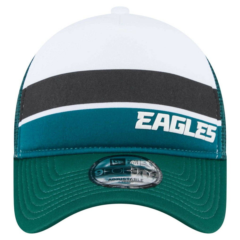 Philadelphia Eagles New Era Youth Sport Night Color Block 9FORTY A-Frame Trucker Adjustable Hat - Midnight Green outlet