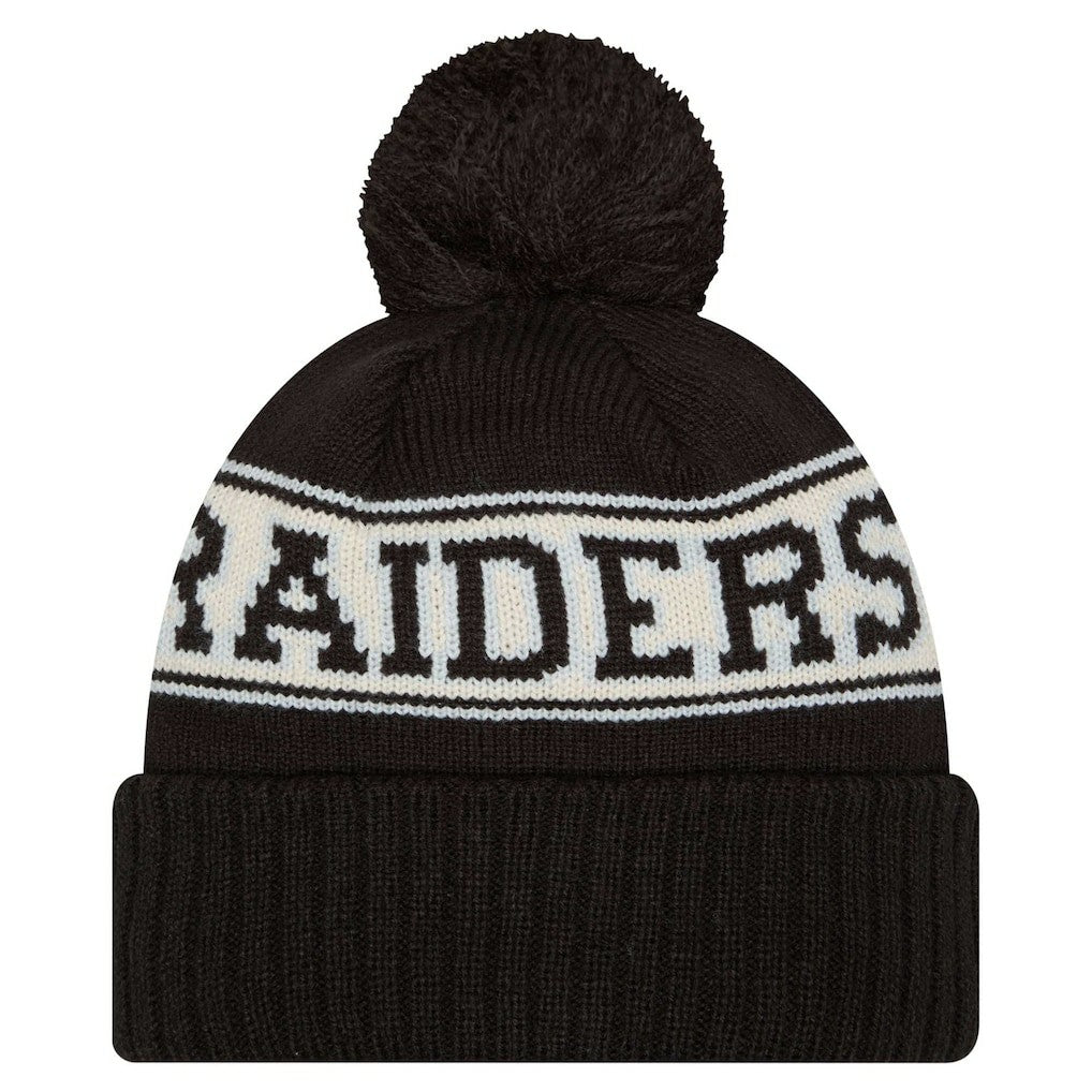 Las Vegas Raiders Youth New Era Retro Cuffed Knit Hat with Pom - Black discount
