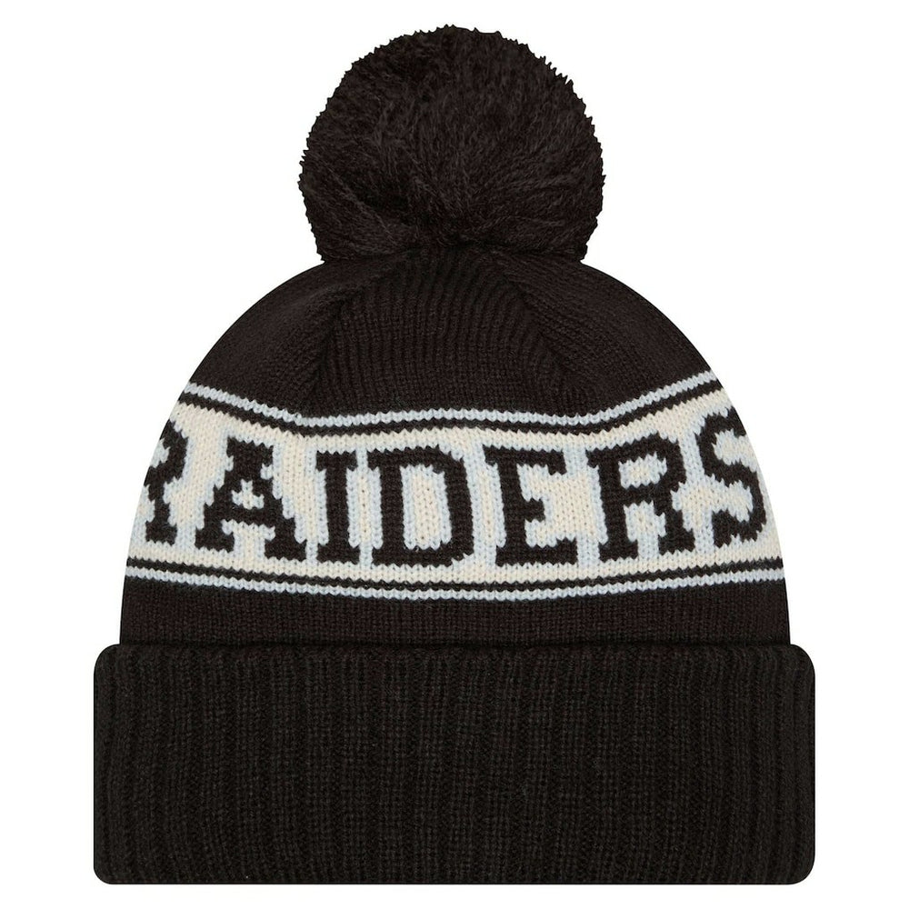 Las Vegas Raiders Youth New Era Retro Cuffed Knit Hat with Pom - Black discount