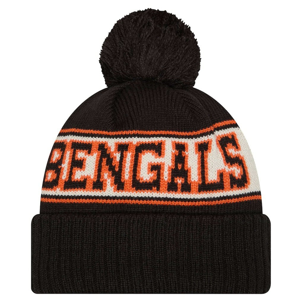 Cincinnati Bengals Youth New Era Retro Cuffed Knit Hat with Pom - Black outlet