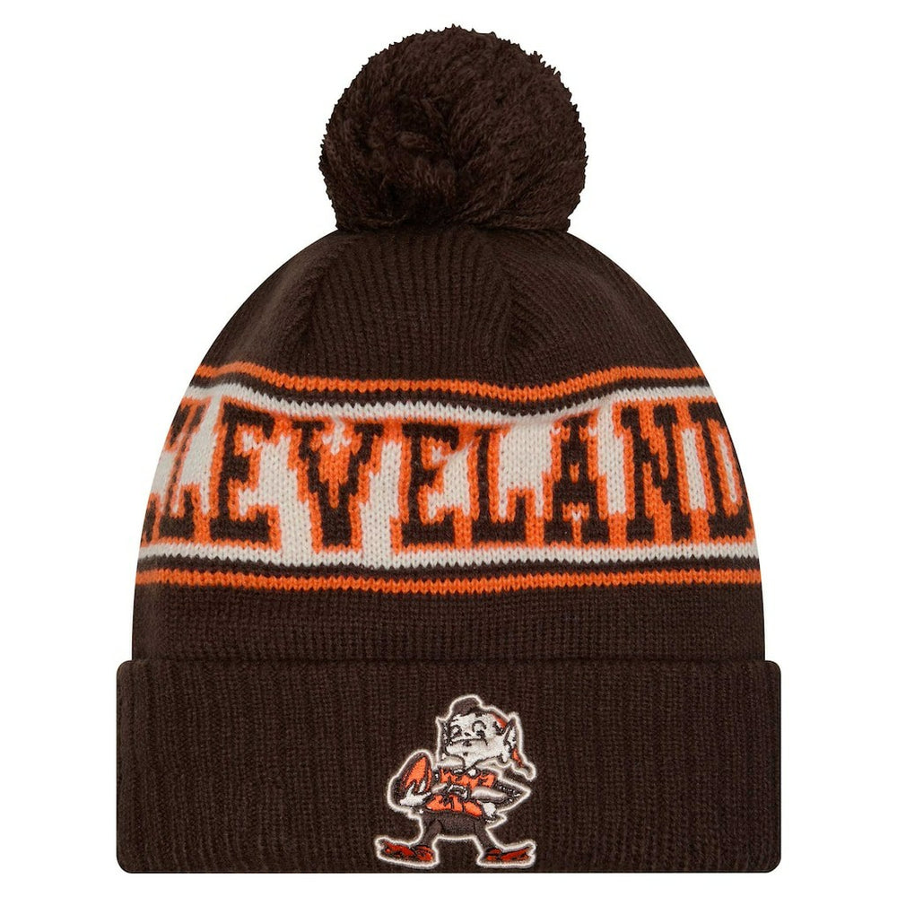 Cleveland Browns Youth New Era Retro Cuffed Knit Hat with Pom - Brown for sale