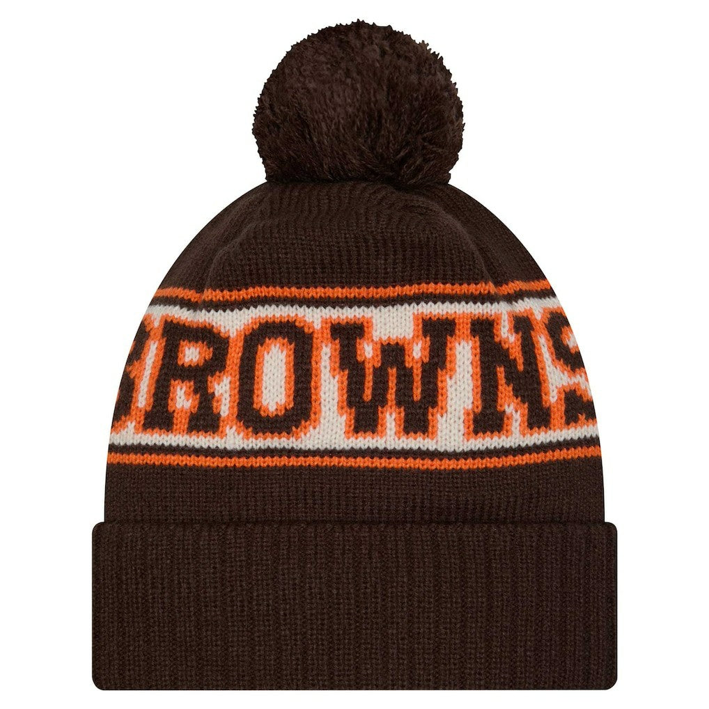 Cleveland Browns Youth New Era Retro Cuffed Knit Hat with Pom - Brown for sale
