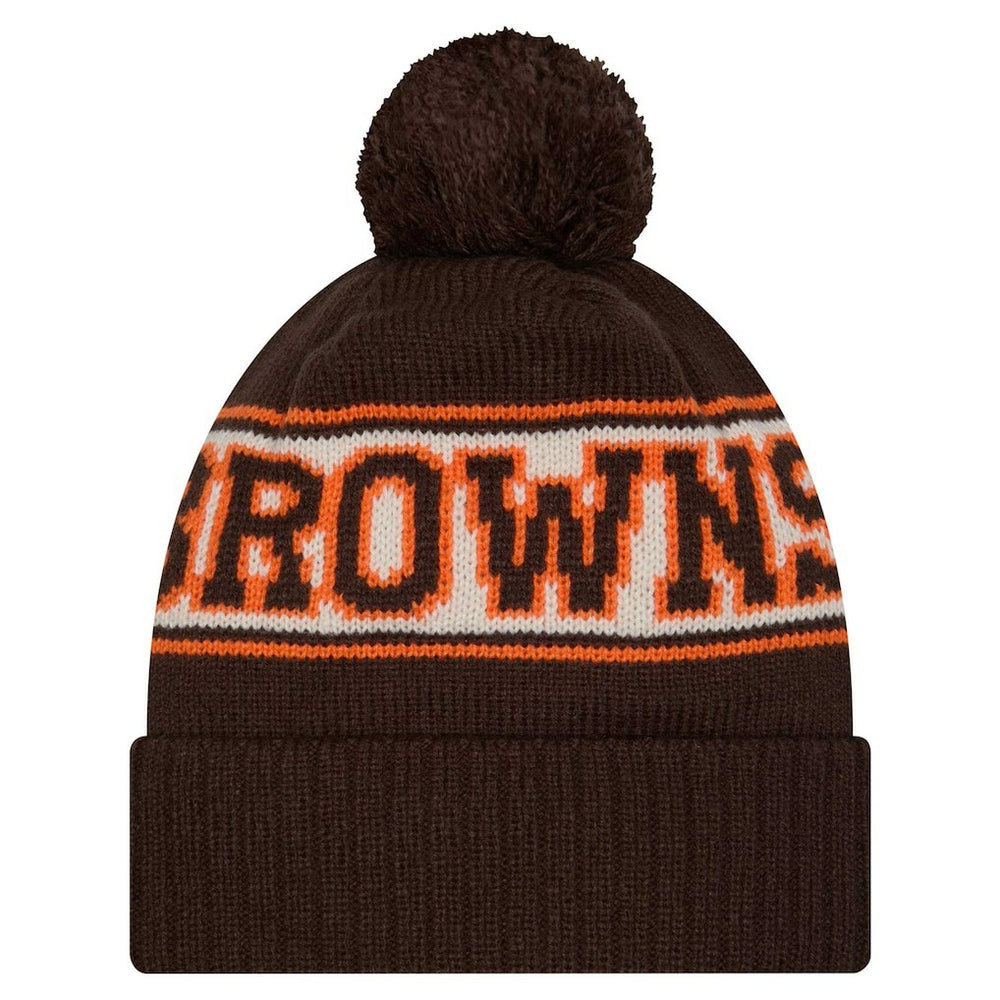 Cleveland Browns Youth New Era Retro Cuffed Knit Hat with Pom - Brown for sale