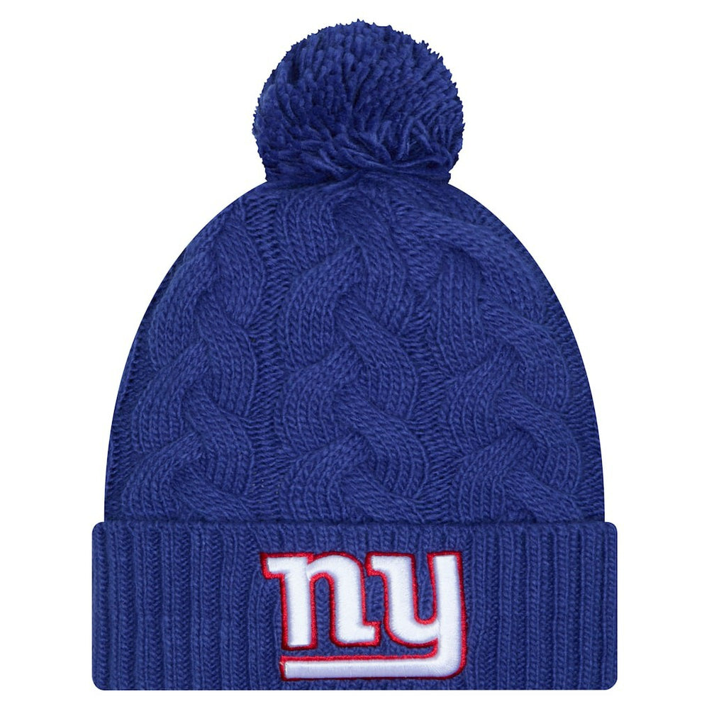 New York Giants New Era Girls Youth Cabled Cuffed Knit Hat with Pom - Royal online