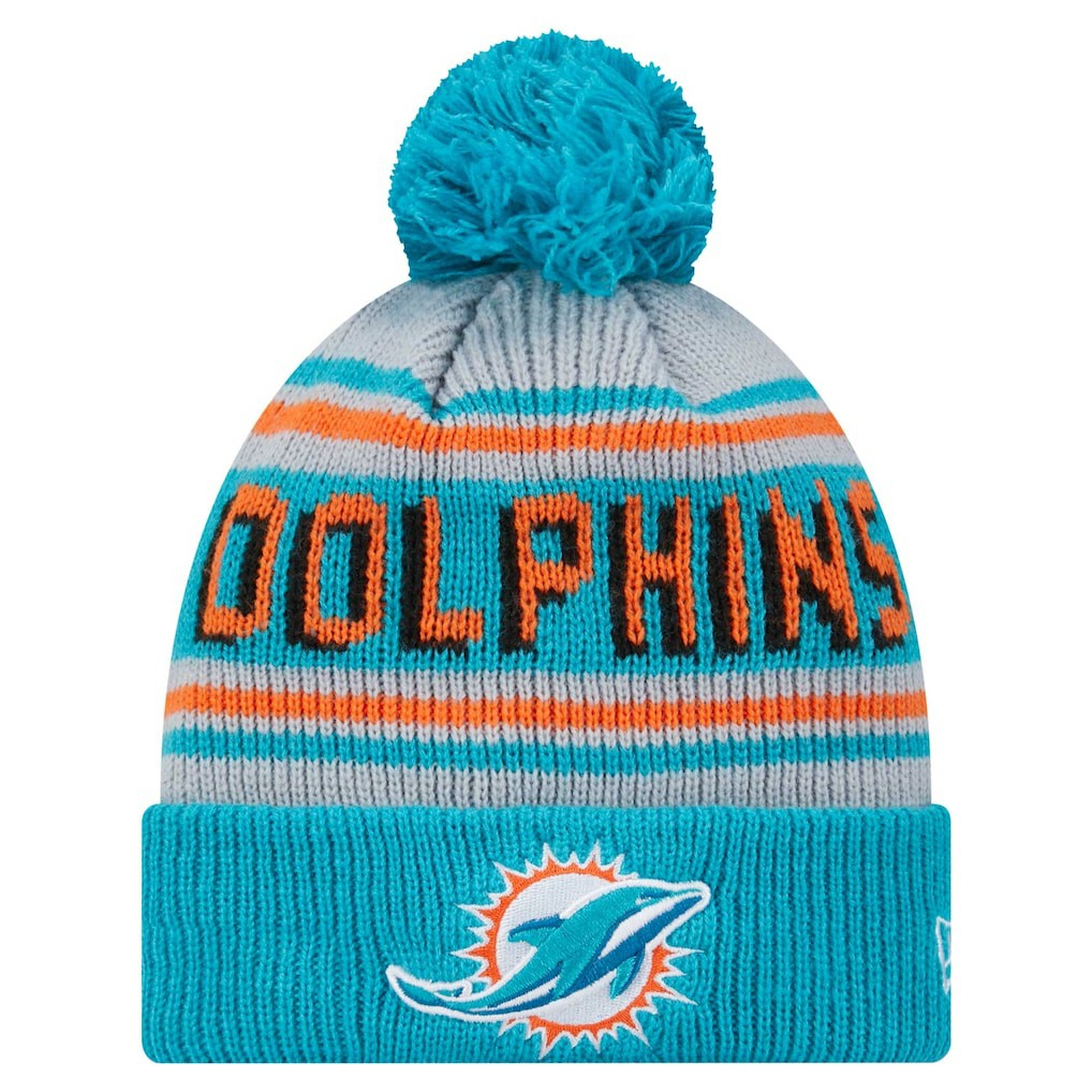Miami Dolphins New Era Youth Main Cuffed Knit Hat with Pom - Aqua discount