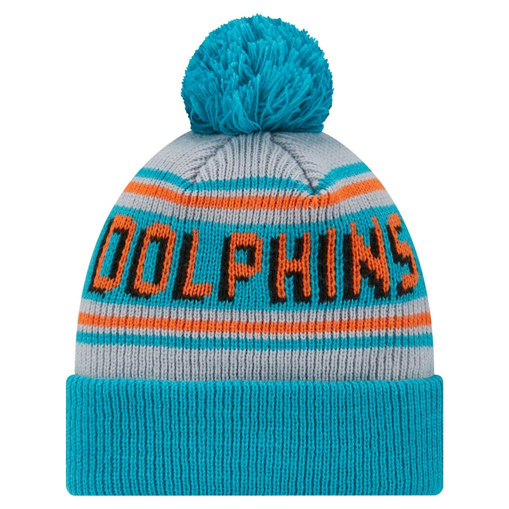 Miami Dolphins New Era Youth Main Cuffed Knit Hat with Pom - Aqua discount