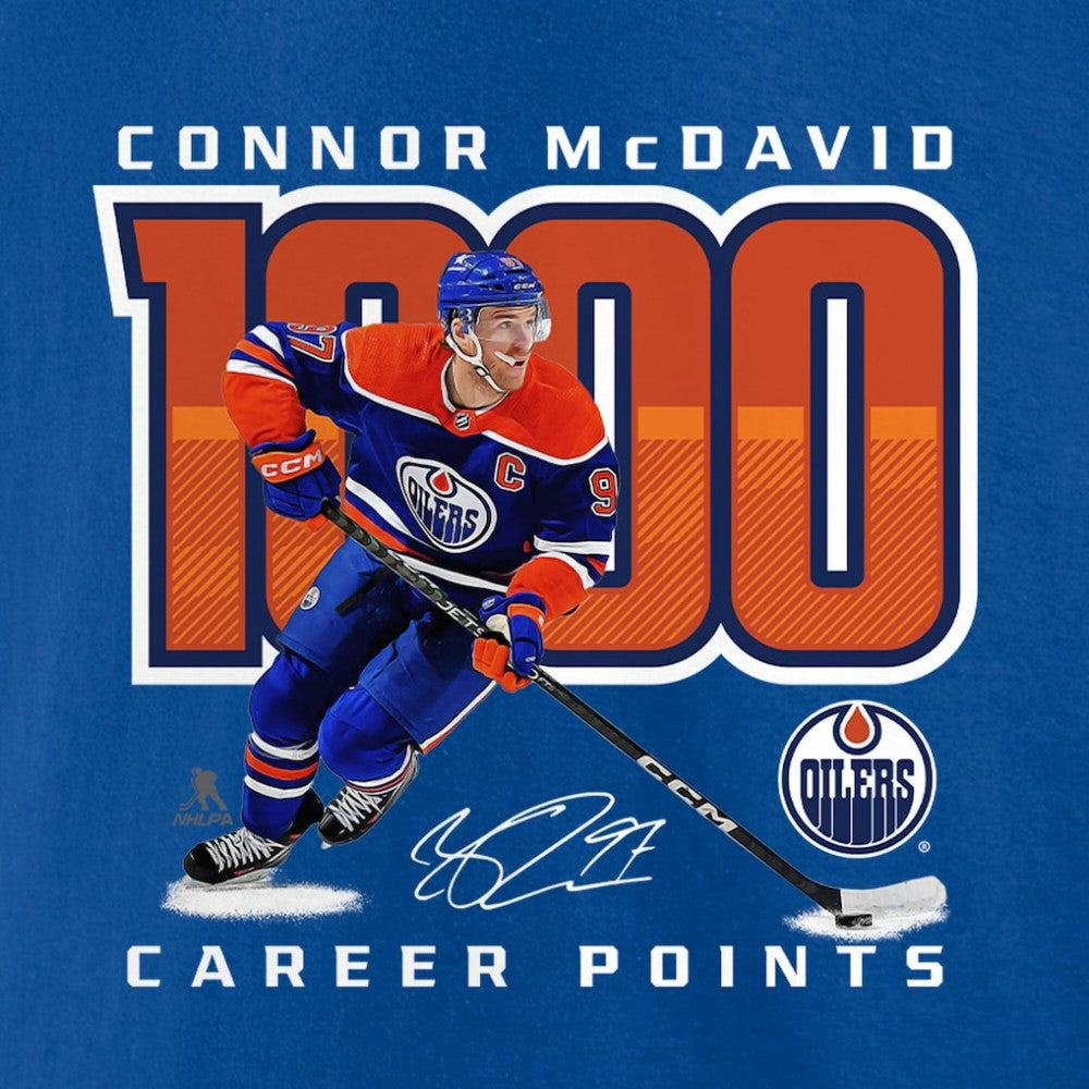 Connor McDavid Edmonton Oilers 1,000 Career Points T-Shirt Royal