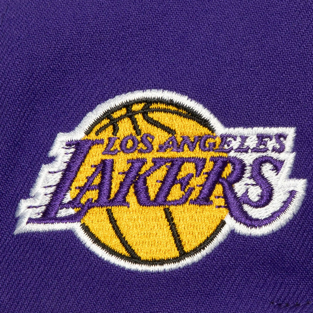 Los Angeles Lakers Retro Sport Color Block Script Snapback Hat - White/Purple | Mitchell & Ness shop