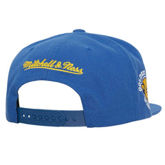 Golden State Warriors Retro Sport Color Block Script Snapback Hat sale - White/Royal | Mitchell & Ness outlet