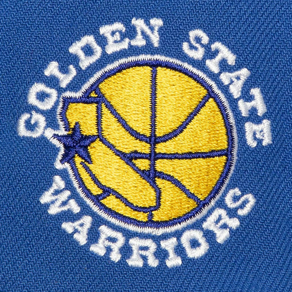 Golden State Warriors Retro Sport Color Block Script Snapback Hat sale - White/Royal | Mitchell & Ness outlet