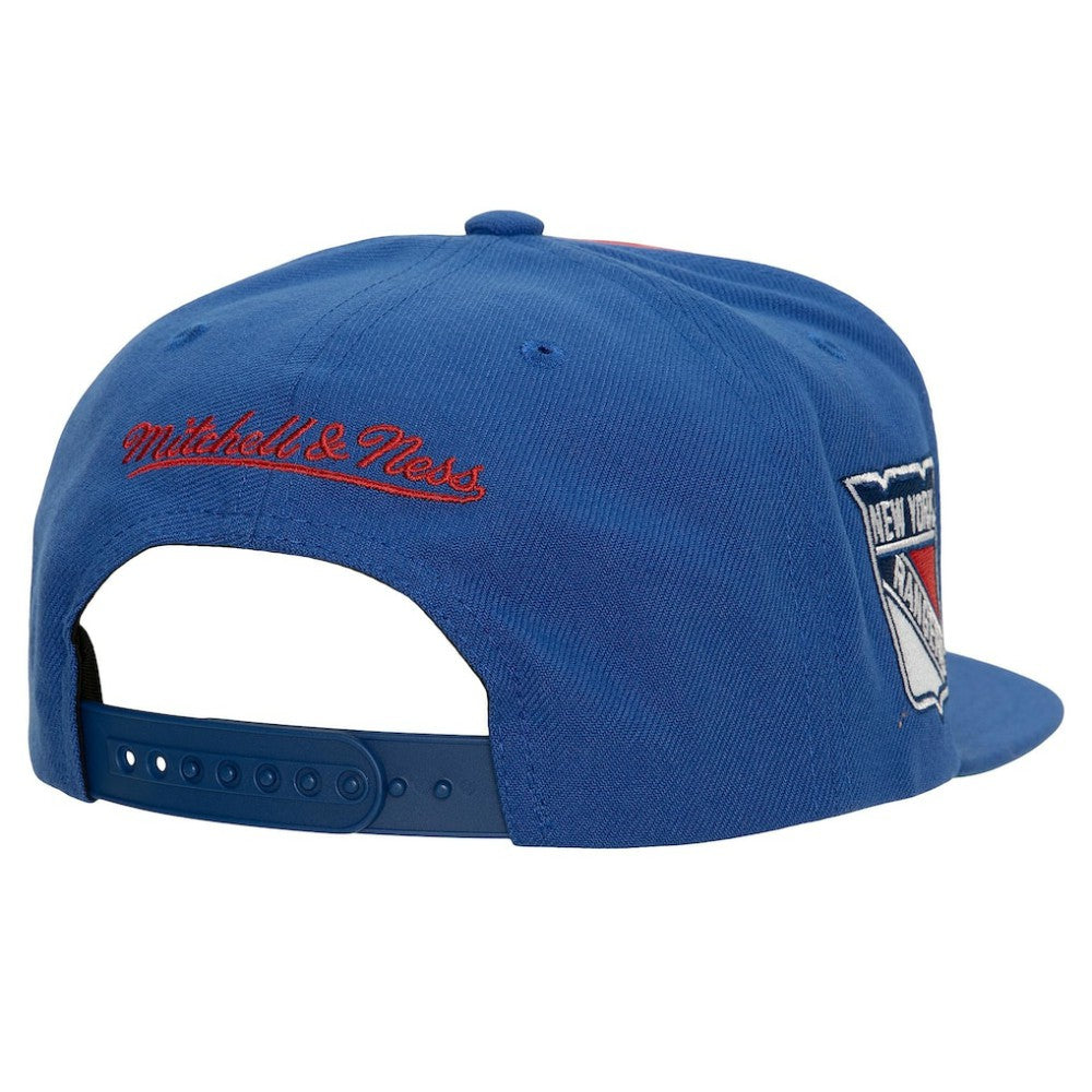 New York Rangers Mitchell & Ness Retro Script Colorblock Snapback Hat Blue