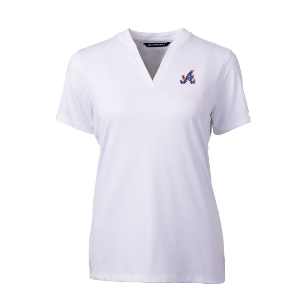 Atlanta Braves Cutter & Buck Women's City Connect DryTec Forge Stretch V-Neck Blade Top - White