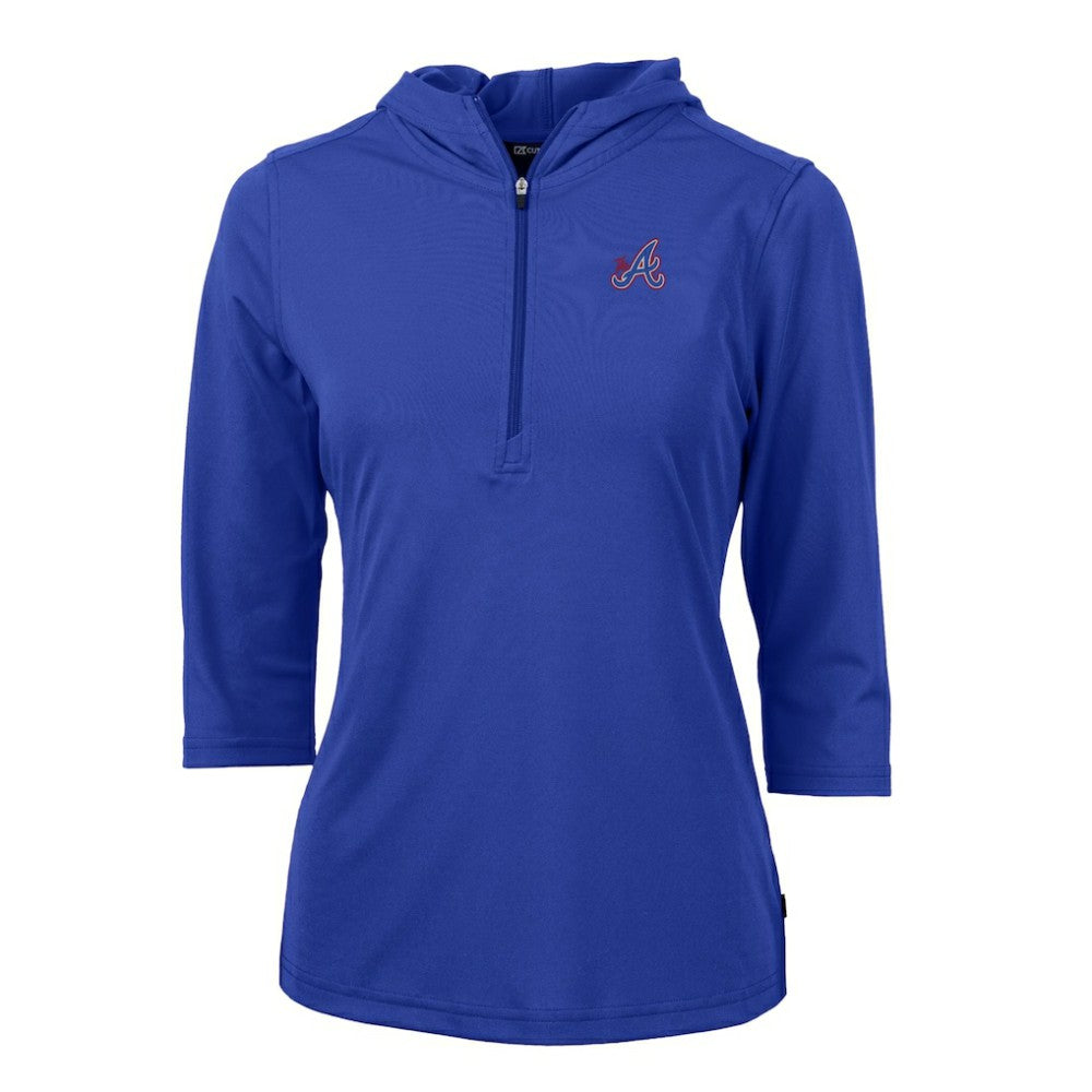 Atlanta Braves Cutter & Buck Women's City Connect Virtue Eco Pique Half-Zip 3/4 Sleeve Pullover Hoodie - Blue