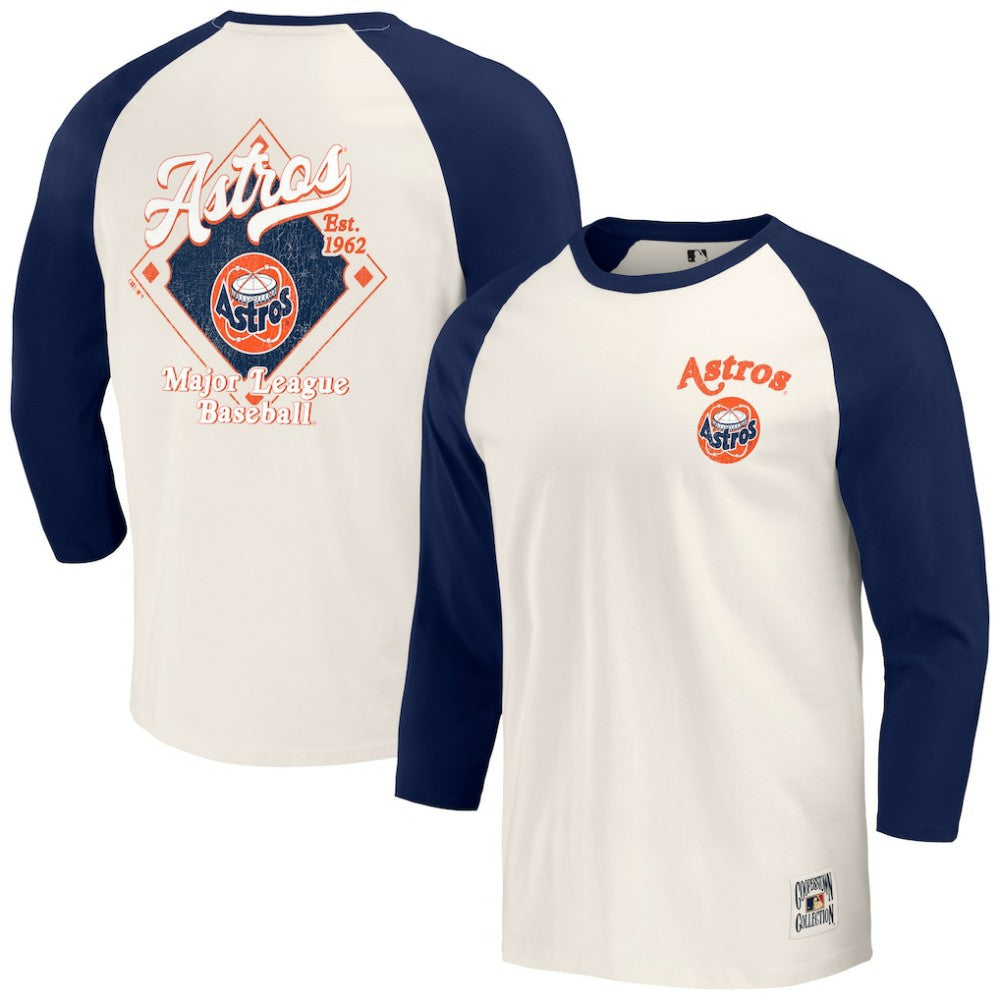 Houston Astros Darius Rucker Collection Cooperstown Collection Raglan 3/4-Sleeve T-Shirt - Navy/White