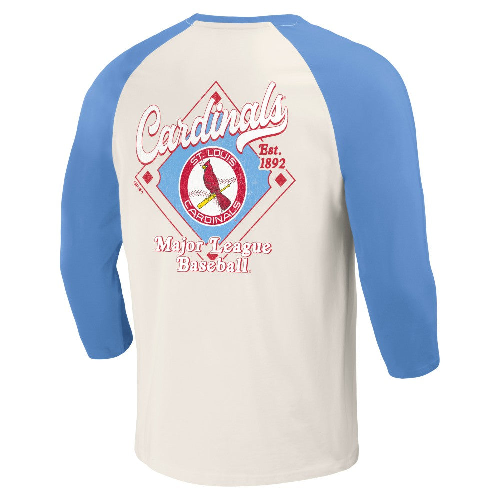 St. Louis Cardinals Darius Rucker Collection Cooperstown Collection Raglan 3/4-Sleeve T-Shirt - Light Blue/White