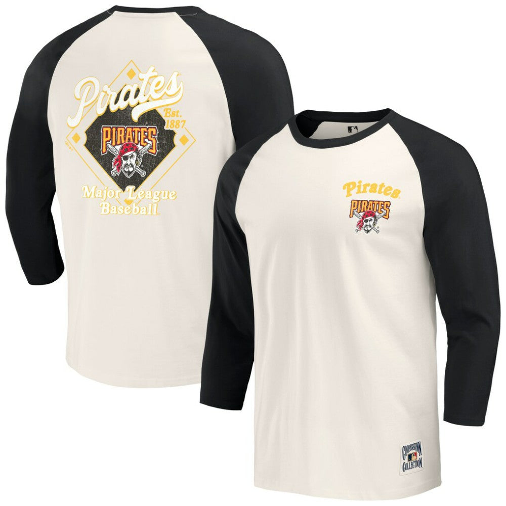 Pittsburgh Pirates Darius Rucker Collection Cooperstown Collection Raglan 3/4-Sleeve T-Shirt - Black/White