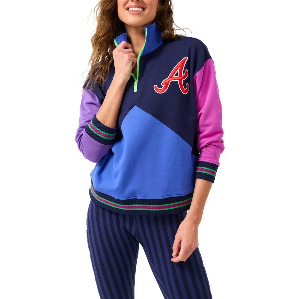 Atlanta Braves Terez Women's Classic Colorblock Quarter-Zip Sweatshirt - Navy/Blue