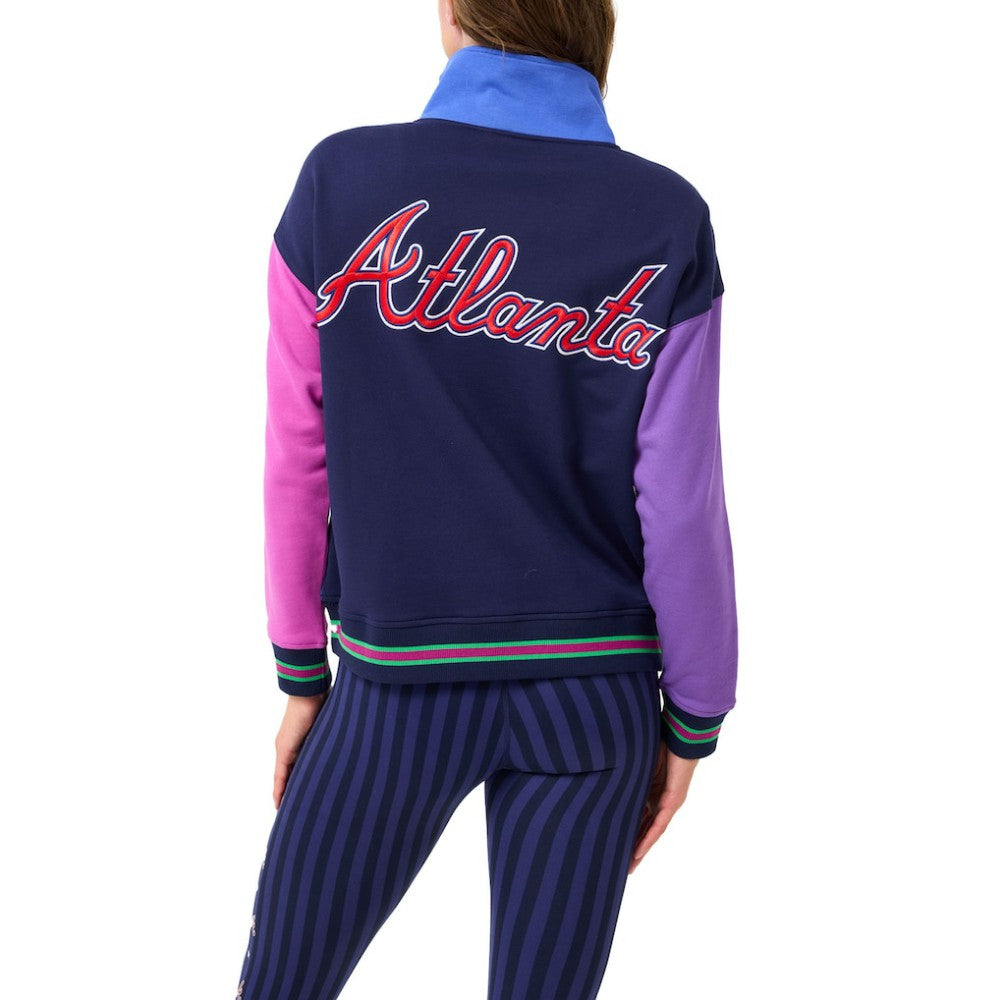 Atlanta Braves Terez Women's Classic Colorblock Quarter-Zip Sweatshirt - Navy/Blue