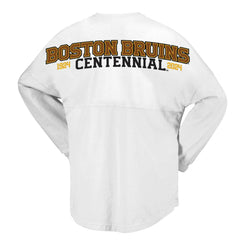 Boston Bruins Fanatics Women's 100th Anniversary Spirit Jersey T-Shirt White