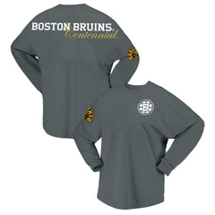 Boston Bruins Fanatics Women's 100th Anniversary Spirit Jersey T-Shirt Gray
