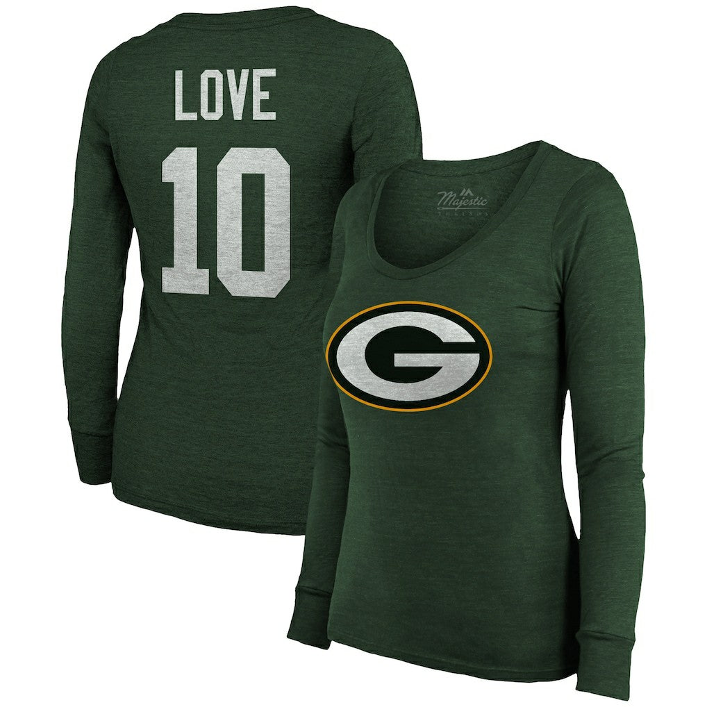 Jordan Love Green Bay Packers Majestic Threads Women's Name & Number Long Sleeve Scoop Neck Tri-Blend T-Shirt – Green online
