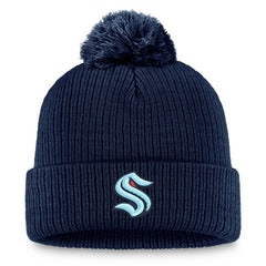 Seattle Kraken Fanatics Primary Logo Cuffed Knit Hat with Pom Deep Sea Blue