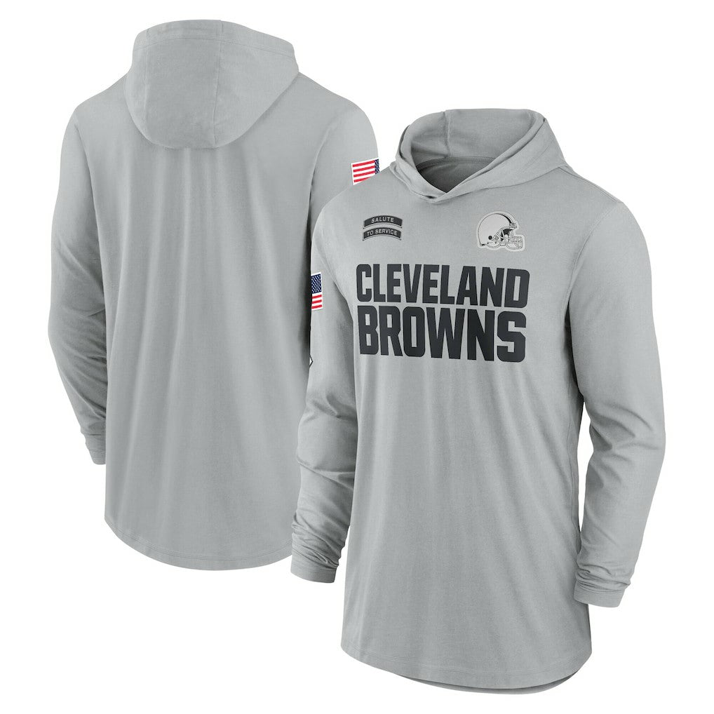 Cleveland Browns 2024 Salute to Service Lightweight Dri-FIT Long Sleeve Hoodie T-Shirt - Gray | Nike for sale