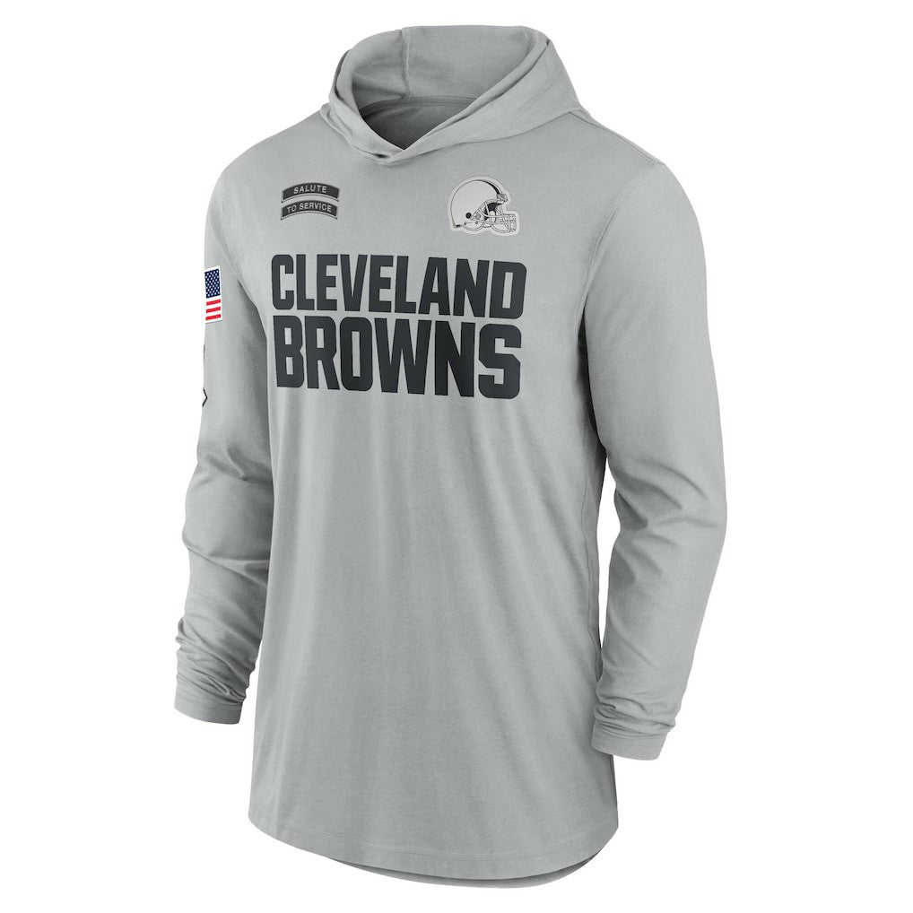 Cleveland Browns 2024 Salute to Service Lightweight Dri-FIT Long Sleeve Hoodie T-Shirt - Gray | Nike for sale