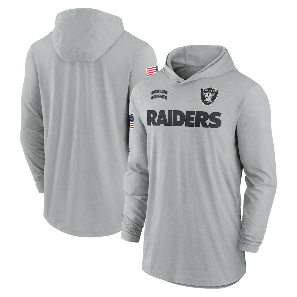 Las Vegas Raiders 2024 Salute to Service Lightweight Dri-FIT Long Sleeve Hoodie T-Shirt - Gray | Nike for sale