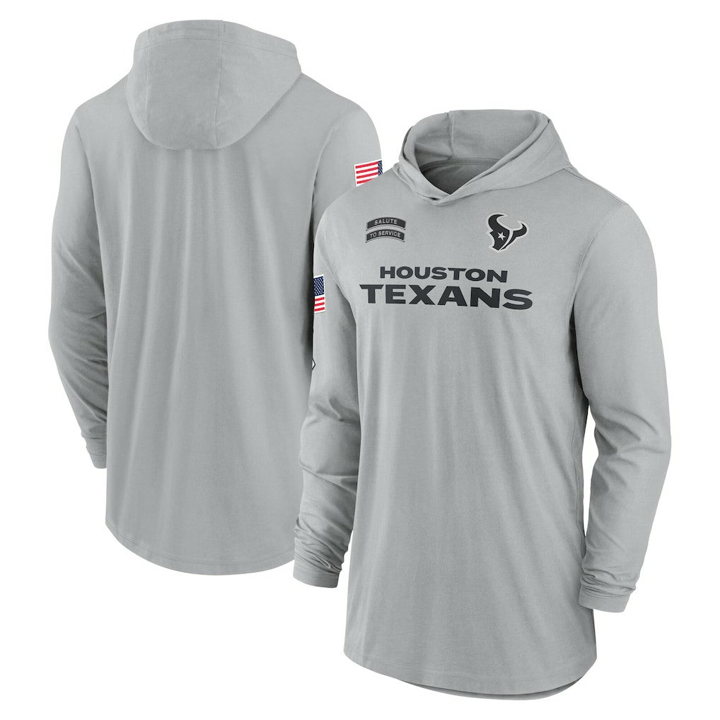 Houston Texans 2024 Salute to Service Lightweight Dri-FIT Long Sleeve Hoodie T-Shirt - Gray | Nike on sale