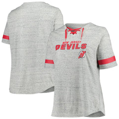 New Jersey Devils Fanatics Women's Plus Size Lace-Up T-Shirt Heather Gray