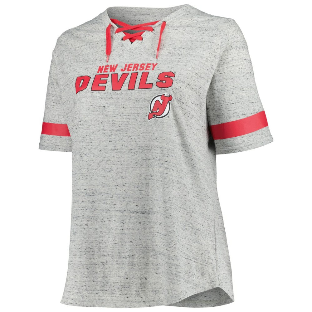 New Jersey Devils Fanatics Women's Plus Size Lace-Up T-Shirt Heather Gray