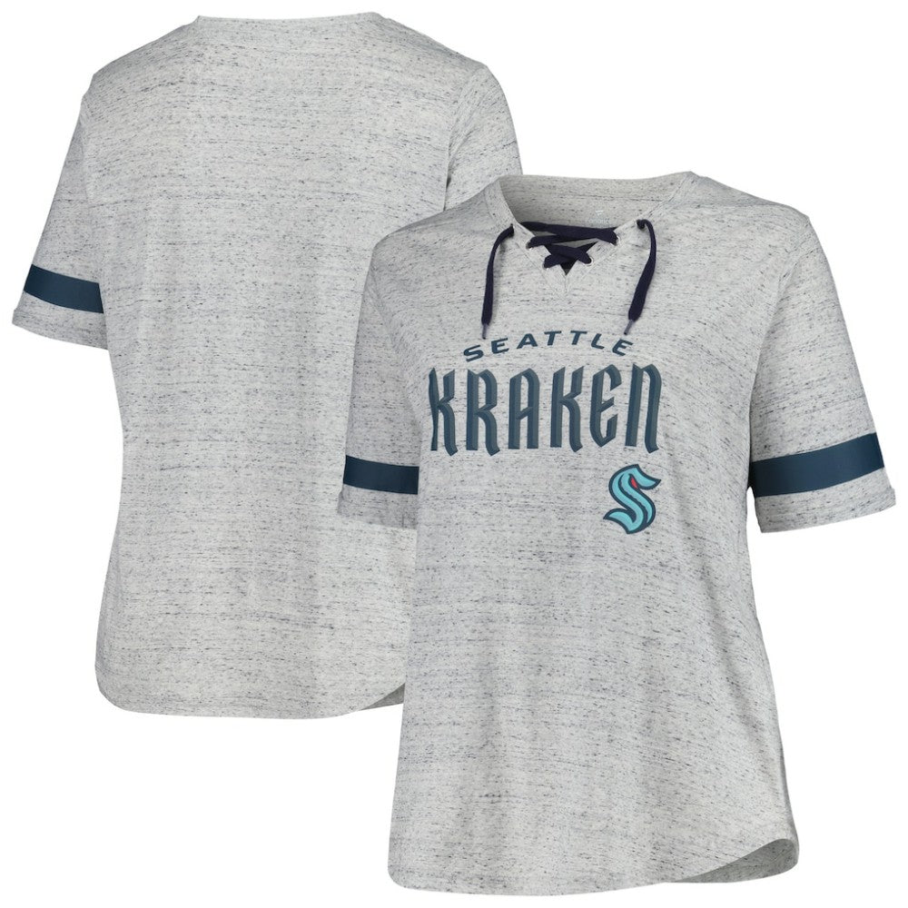 Seattle Kraken Fanatics Women's Plus Size Lace-Up T-Shirt Heather Gray