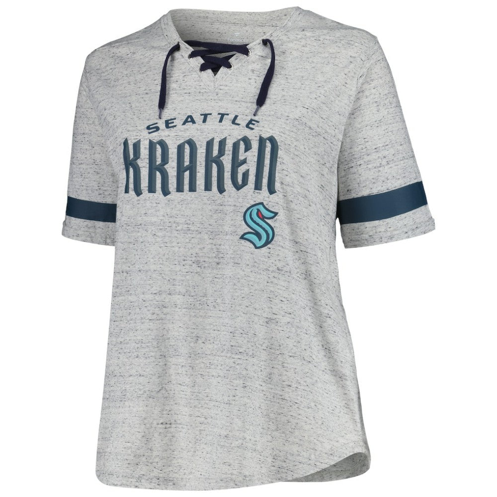Seattle Kraken Fanatics Women's Plus Size Lace-Up T-Shirt Heather Gray