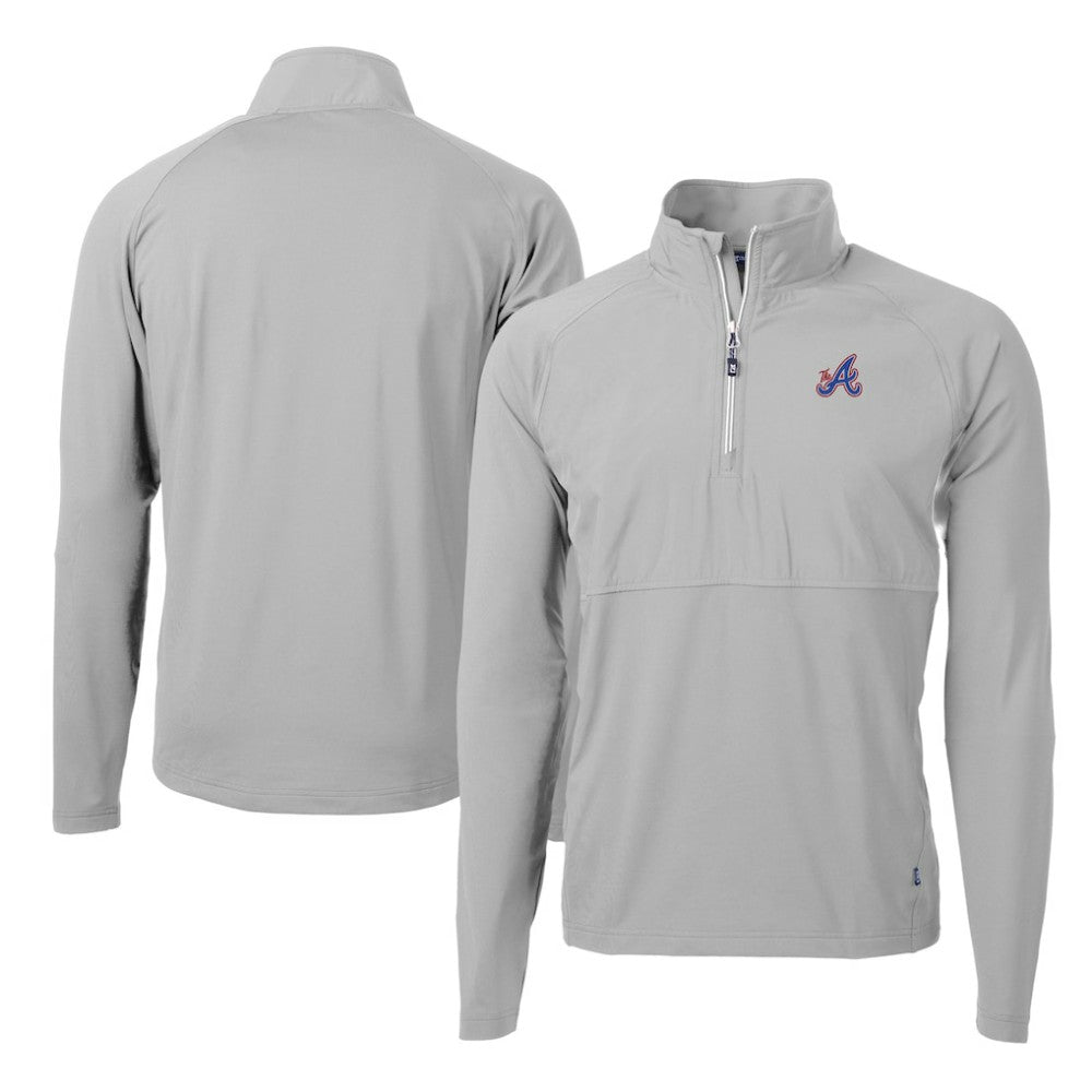 Atlanta Braves Cutter & Buck City Connect Adapt Eco Knit Hybrid Recycled Quarter-Zip Pullover Top - Gray