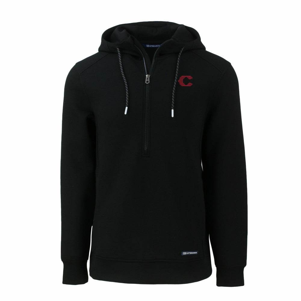 Cincinnati Reds Cutter & Buck City Connect Roam Eco Recycled Half-Zip Pullover Hoodie - Black