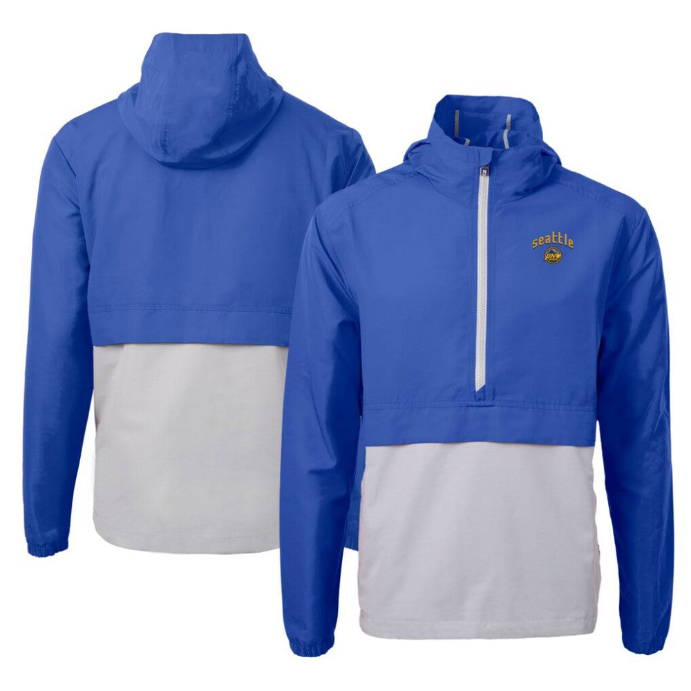 Seattle Mariners Cutter & Buck City Connect Charter Eco Recycled Half-Zip Anorak Jacket - Blue/Gray