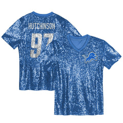 Aidan Hutchinson Detroit Lions Girls Youth Sequin V-Neck Fashion Jersey - Blue discount