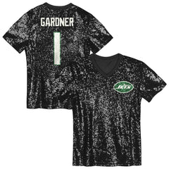 Sauce Gardner New York Jets Girls Youth Sequin V-Neck Fashion Jersey - Black for sale