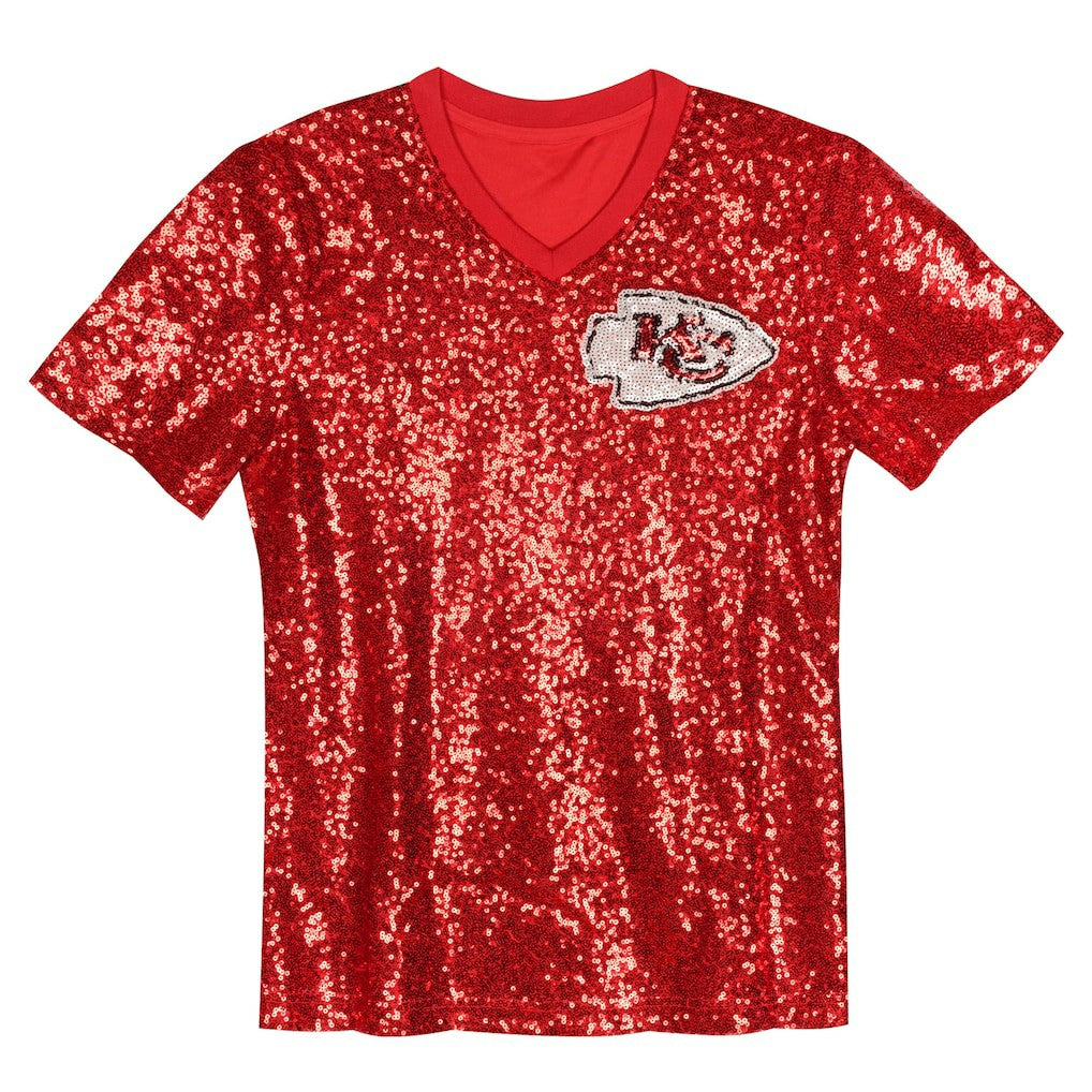 Patrick Mahomes Kansas City Chiefs Girls Youth Sequin V-Neck Fashion Jersey - Red discount