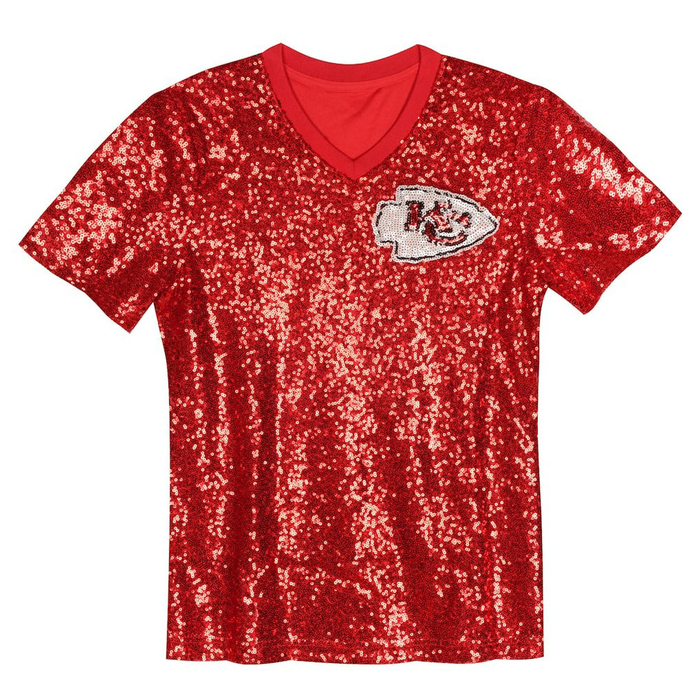 Patrick Mahomes Kansas City Chiefs Girls Youth Sequin V-Neck Fashion Jersey - Red discount